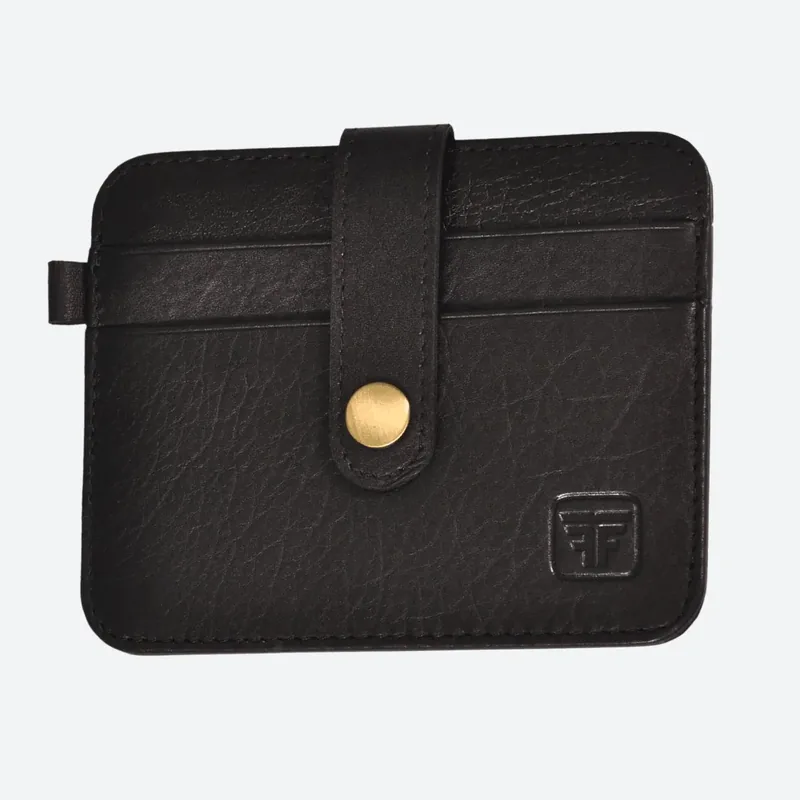 Slim Strap Card Holder in black leather