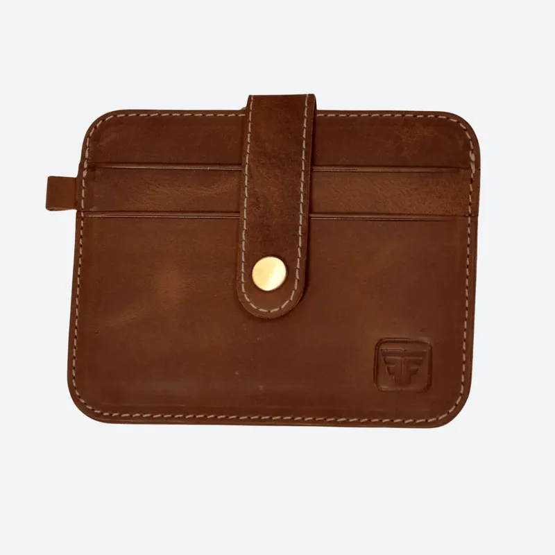 Slim Strap Card Holder in Hunter Brown leather