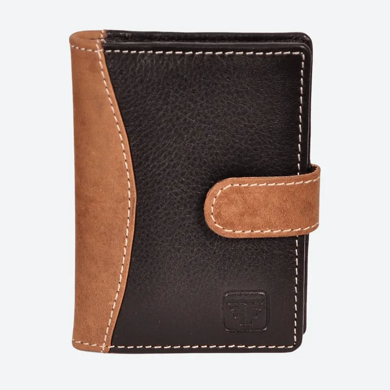 Mini Bifold Card Wallet in black and tan leather