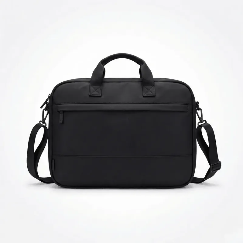 Black work messenger bag with carry handle and shoulder strap